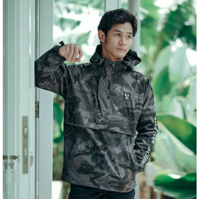 Fullprint Camo Gelap Jaket Cougle Salviohexia Jaket Parasut Jaket Pria Jaket Outdoor