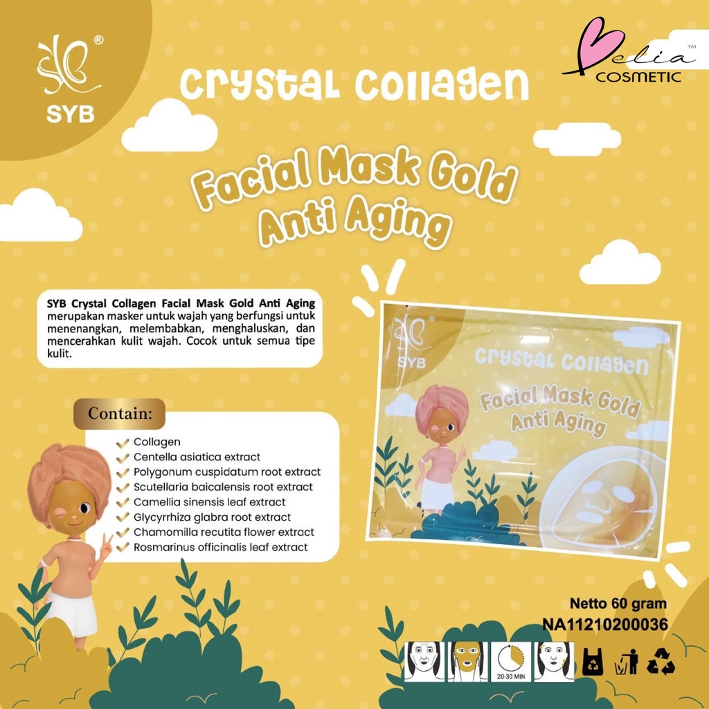 ❤ BELIA ❤ SYB Crystall Collagen Facial Mask 60g | Masker Wajah | Mask Acne | Facial Mask Gold | Sheet Mask | Crystal (BPOM)