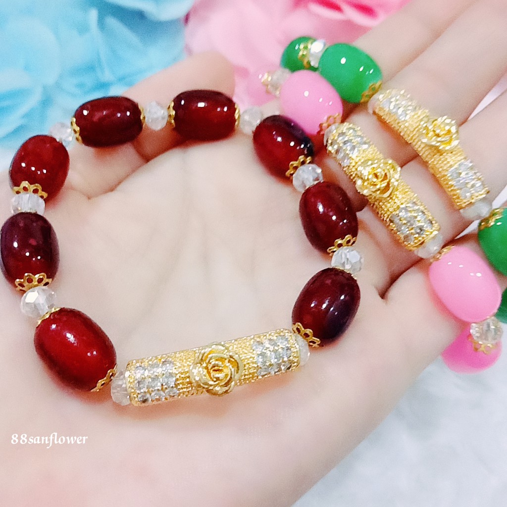 Gelang Batu Giok Liontin Rose Pipa Emas - Liontin Gelang Lapis Emas