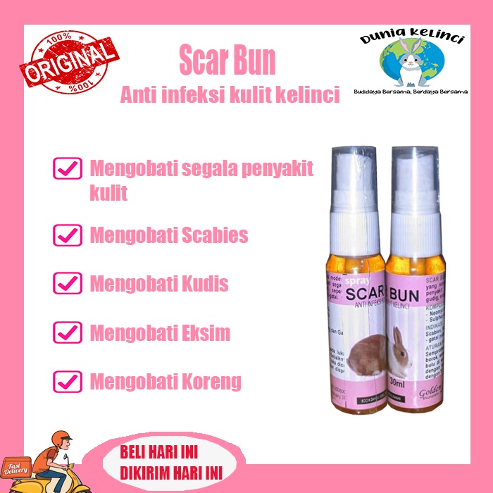 OBAT KULIT SCABIES SCAR BUN SPRAY KELINCI DEMODEX JAMUR KUTU LUKA INFEKSI DEM