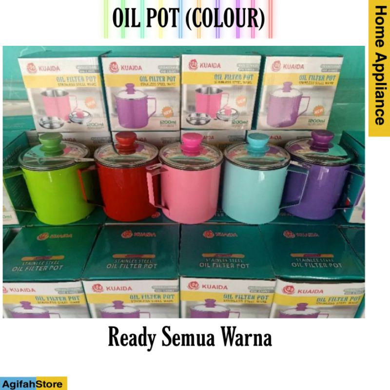 Oil Pot Saringan Minyak Stainless Steel Warna Warni Ukuran 1.3Liter