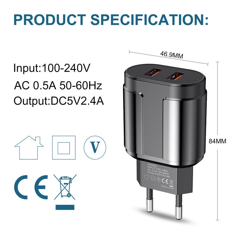 Pengisi Daya Adaptor Pengisi Daya Qualcomm 2.4A Cepat Asli -PD