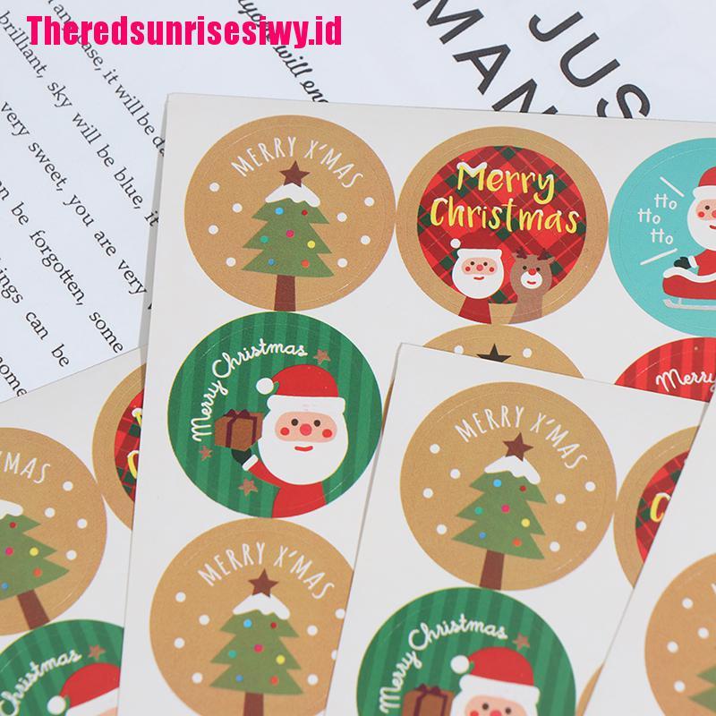 120pcs Stiker Label Kemasan Bentuk Bulat Desain Merry Christmas Untuk Hadiah