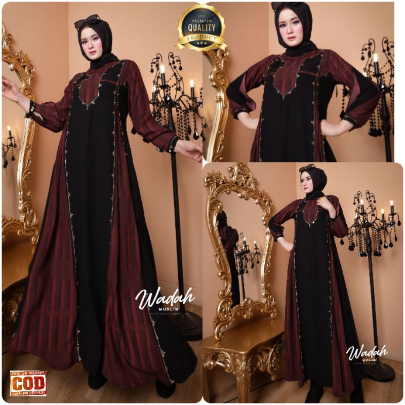 Gamis Terbaru Wadah Muslim Abaya Aswan mix Jetblack Fashion Muslimah Terkini Dress Kondangan Mewah B