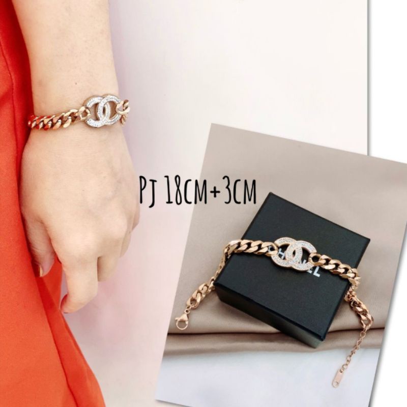 Gelang titanium asli Motif Ch bahan tebal Anti karat anti alergi Bracelet Stainless steel Premium Quality Gt6881
