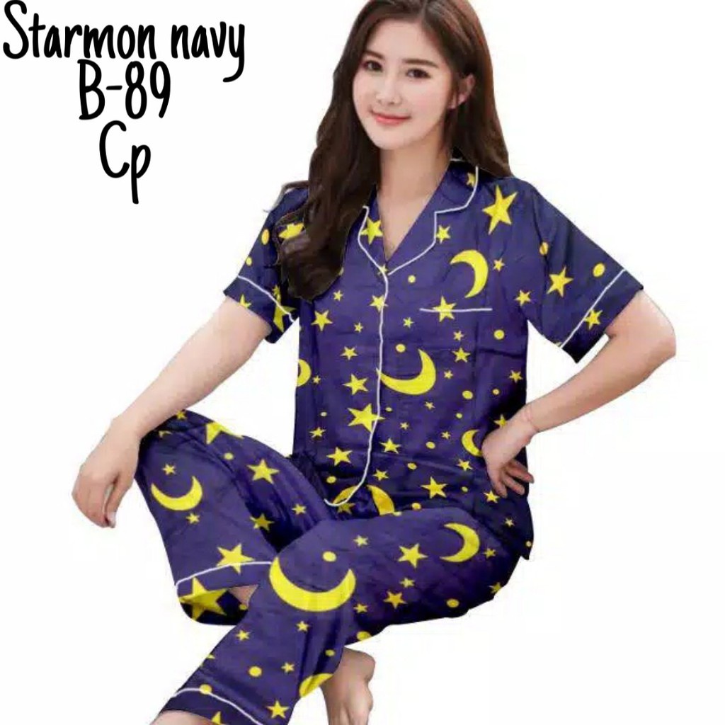 LFF Baju Tidur Wanita Piyama CP Motif Karakter-starmoon navy