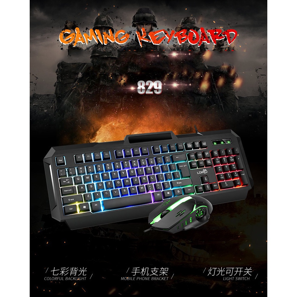 LDKAI Gaming Keyboard LED with Mouse - 829 - Black