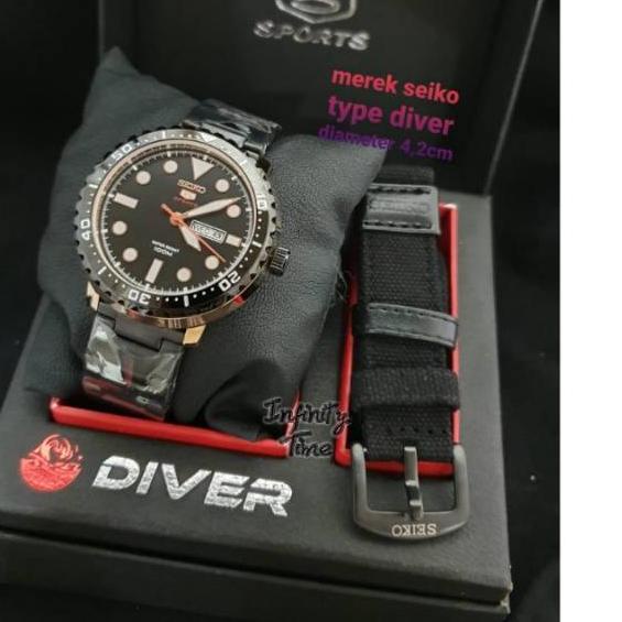 Jam Tangan Cowok Seiko 5 Sports Diver , Free Strap Kanvas 