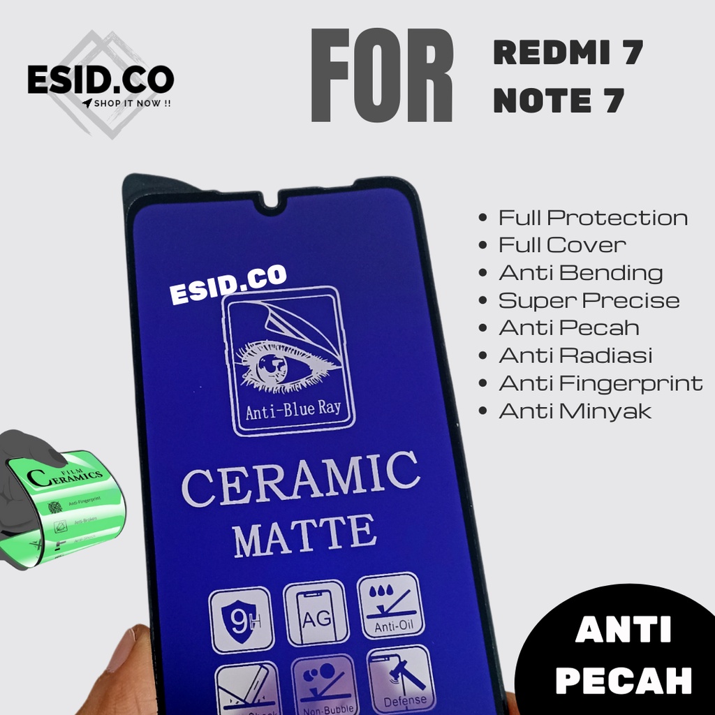 Tempered Glass Redmi 7 Note 8 7 Ceramics Blue Matte Anti Fingerprint Anti Pecah