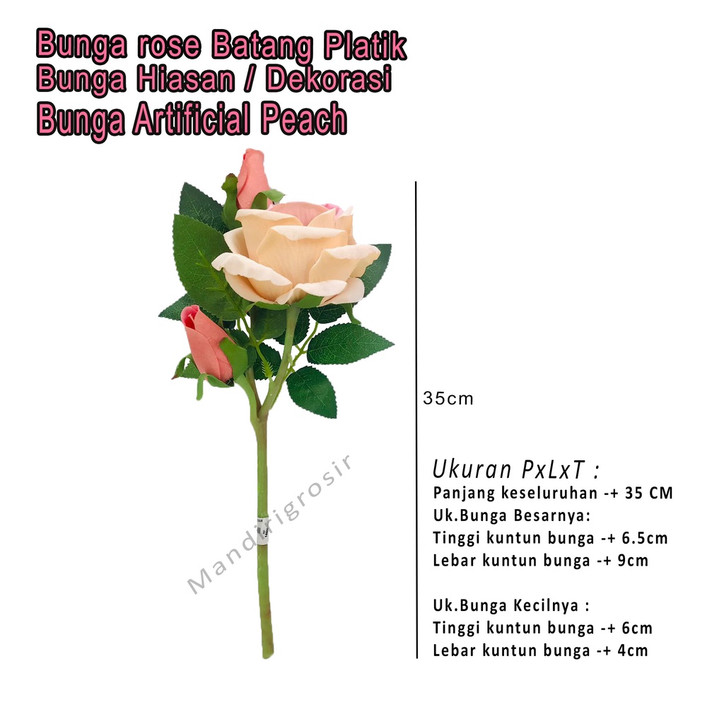 Bunga rose Batang Platik * Bunga Dekorasi * bunga Hias * bunga Artificial * peach