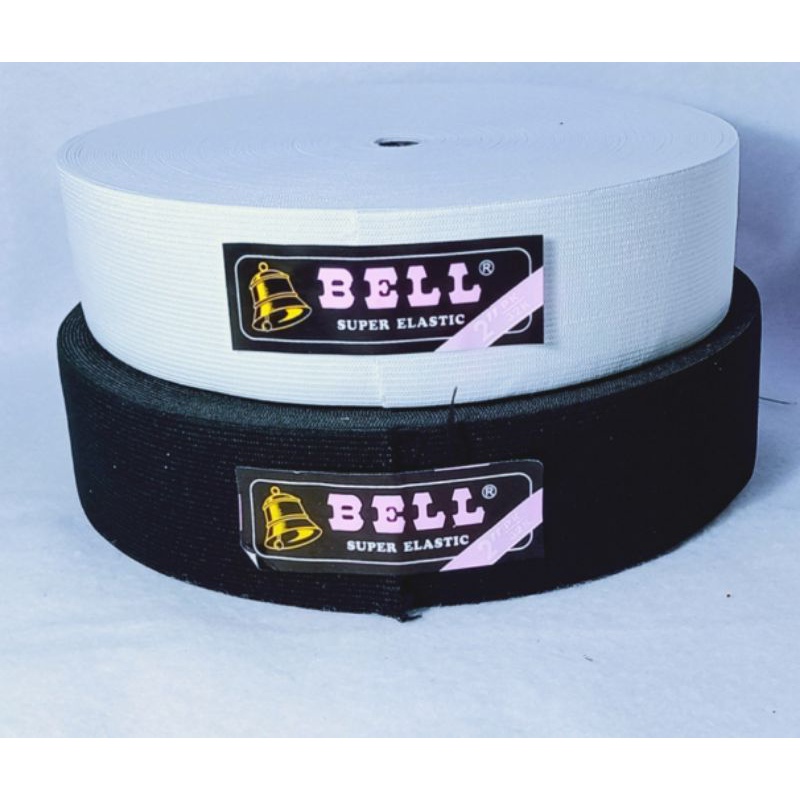 Karet elastik Bell 2" hitam / putih ( rol)