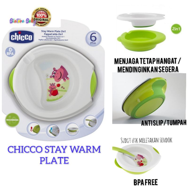 Chicco 2in1 Stay Warm Plate / Piring Makan Bayi Anti Slip Anti Tumpah MPASI / Mangkok Makan Bayi Perlengkapan Makan