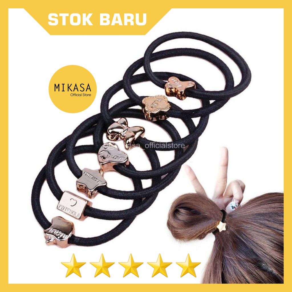 Ikat Rambut Gelang Tangan Korea Karet Hitam + Buckle Gold Silver - Murah Polos Simpel Stylish Mewah