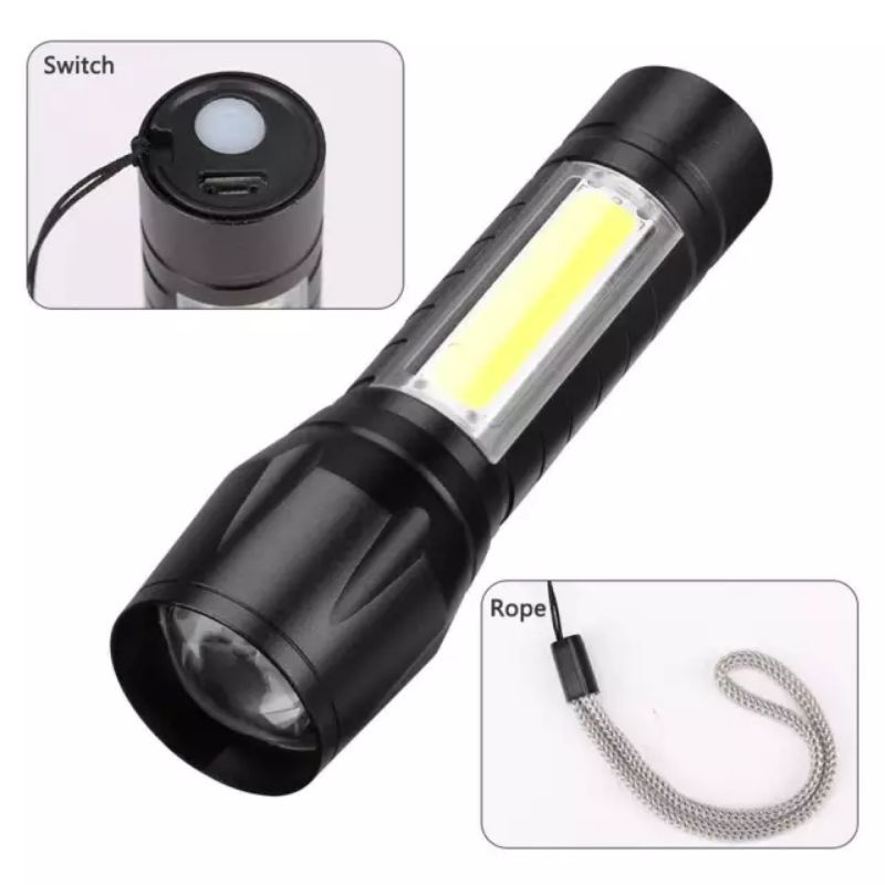 Senter SWAT Mini Zoom Super LED COB Emergency Flashlight Camping