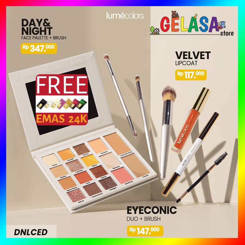 (Free Emas) Lumecolors Paket Hemat Bundling day&amp; night pallet eyeconic lipcoat