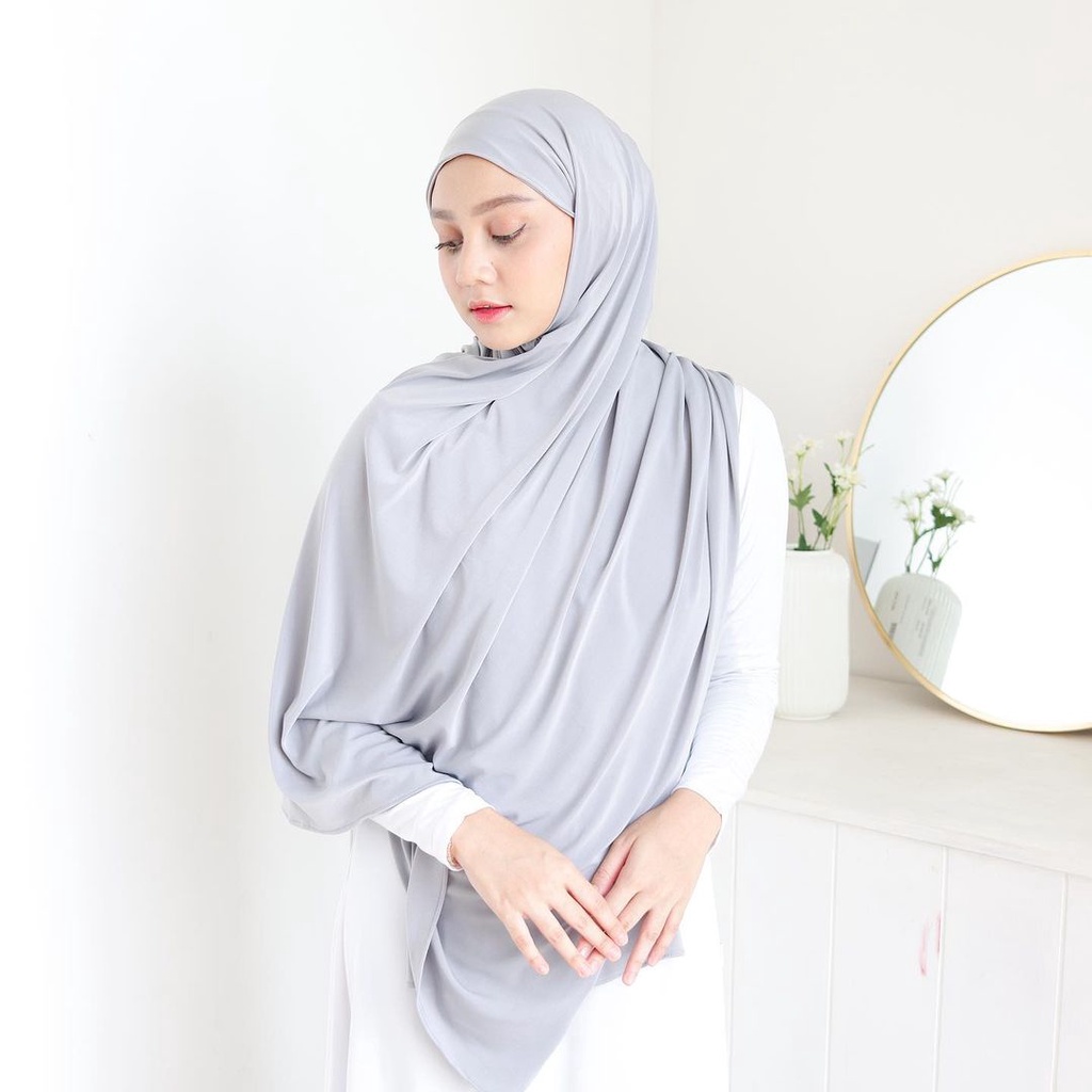 Pashmina Inner 2in1 Bahan Jersey Premium Warna Misty Grey