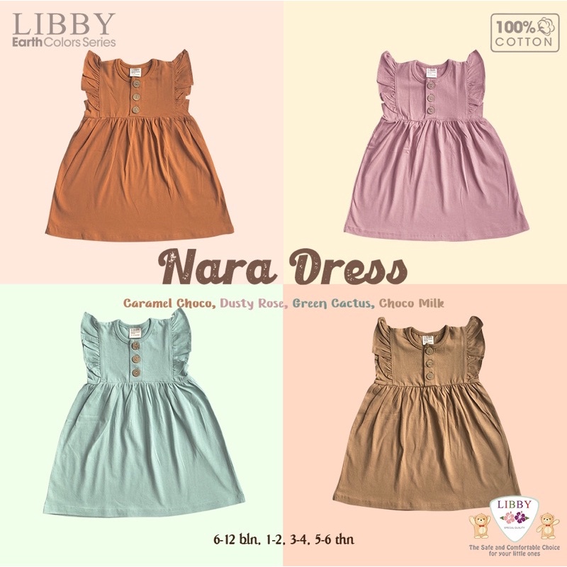 Terbaru NARA Dress Libby earth series Dress anak katun 6bulan - 14 tahun