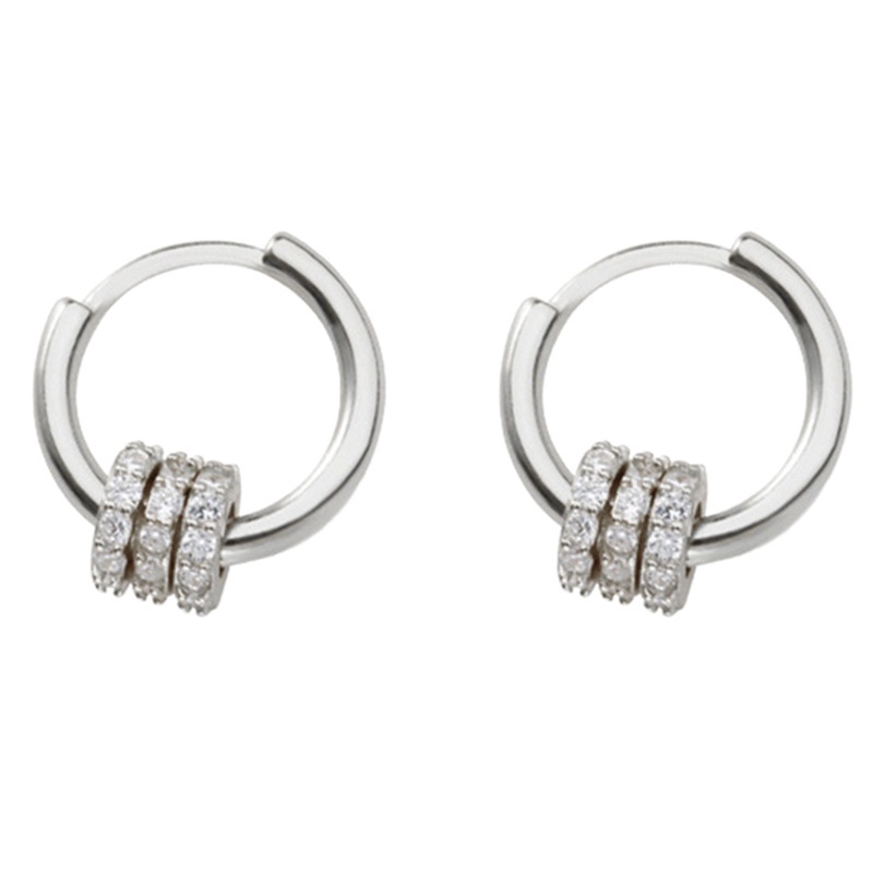 Fancyqube Anting Hoop Sterling Silver 925 Bentuk Bulat Hias Zircon Untuk Wanita