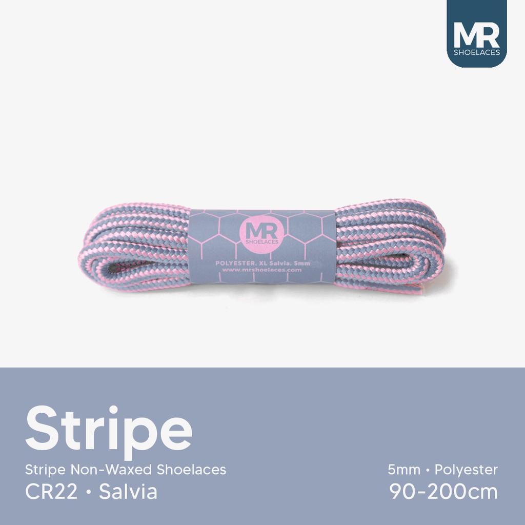 MR Shoelaces CR22 Salvia (Pink Abu) Tali Sepatu Bulat Corak / Motif 5-6mm 70cm 80cm 90cm 100cm 120cm 150cm 200cm - Premium Shoelace