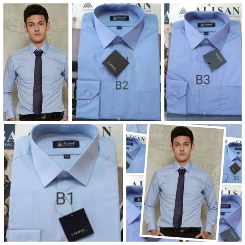 Alisan Kemeja Lengan Panjang Polos Biru B1-B2-B3