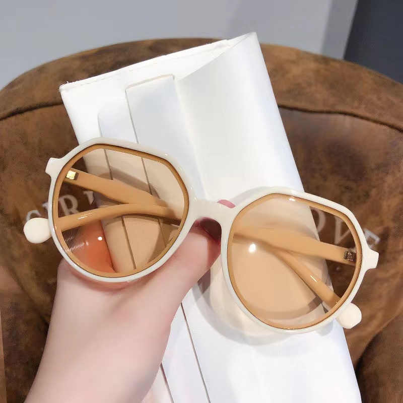 Kacamata Hitam Wanita Hexagon - Kacamata Elegan Retro Wanita Korean Style-Ka-61 Beige