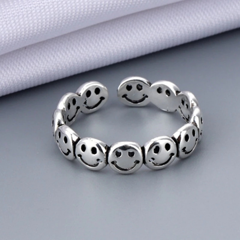 Cincin Jari Desain Multi Happy Smile Face Gaya Elegan Untuk Pria Dan Wanita