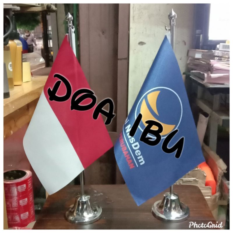 

best seller 1paket bendera meja INDONESIA+bendera partai NASDEM+tiang stenlis meja