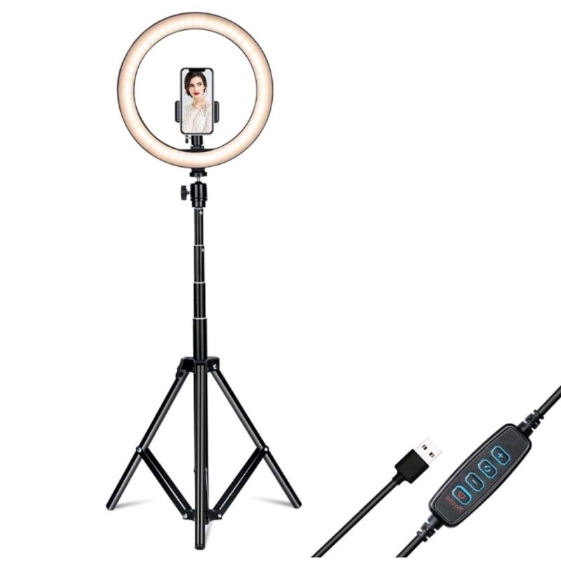 (COD) PAKET KOMPLIT RINGLIGHT 26cm + TRIPOD 2,1 METER MAKE UP VLOG LAMPU