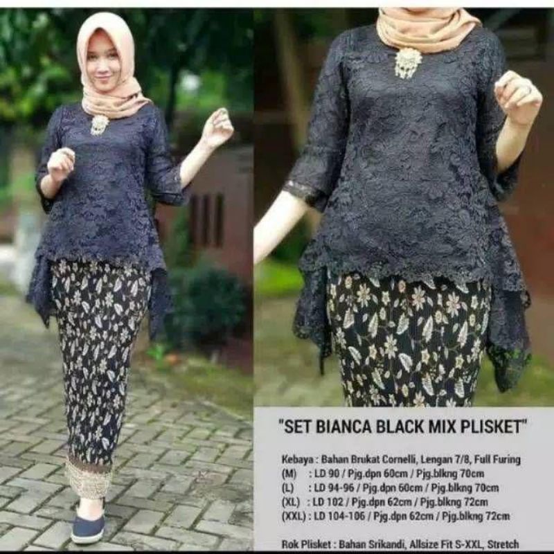 COD~Setelan Kebaya Bianca Rinjani Plus Rok Plisket Batik / Kebaya Jumbo / Baju Kebaya Buat Wisuda / 