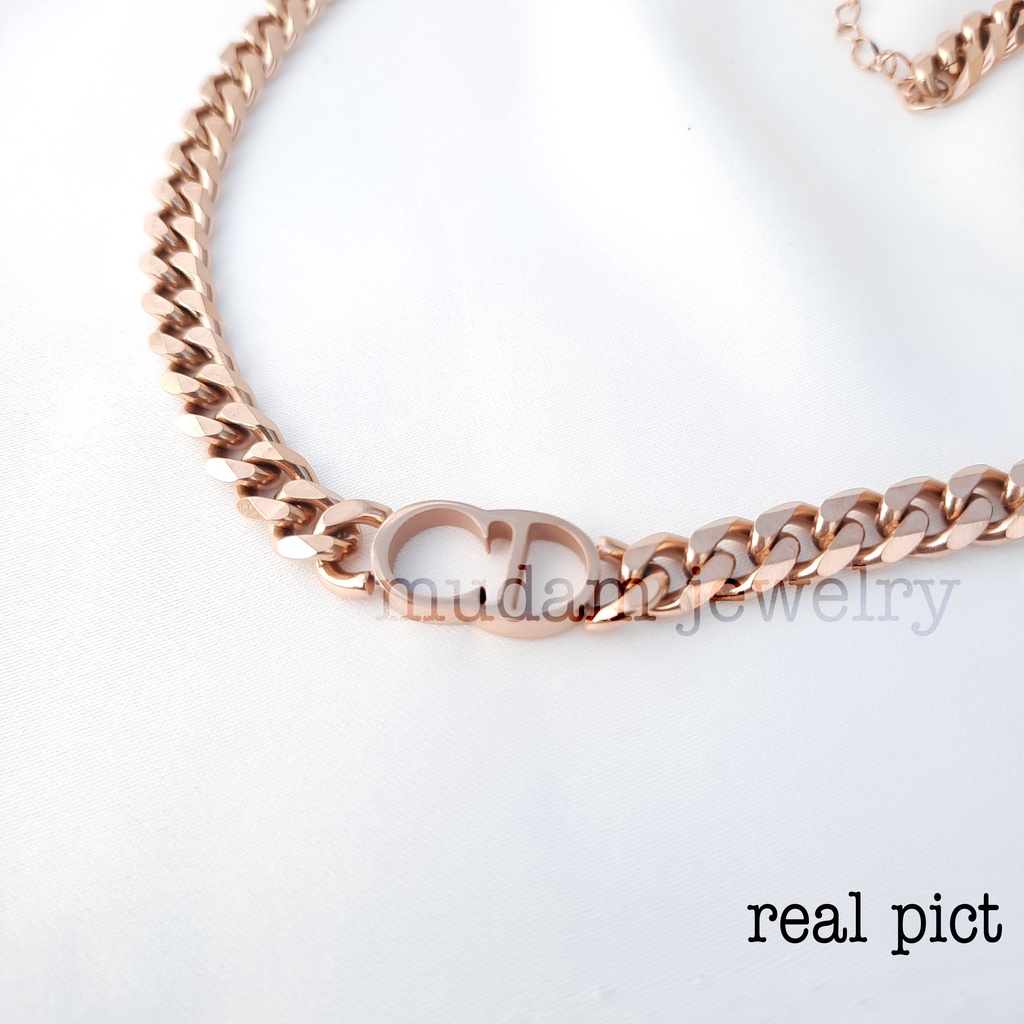 Kalung Rantai Titanium Model C Di*r Tersedia Warna Rose Gold, Gold dan Silver