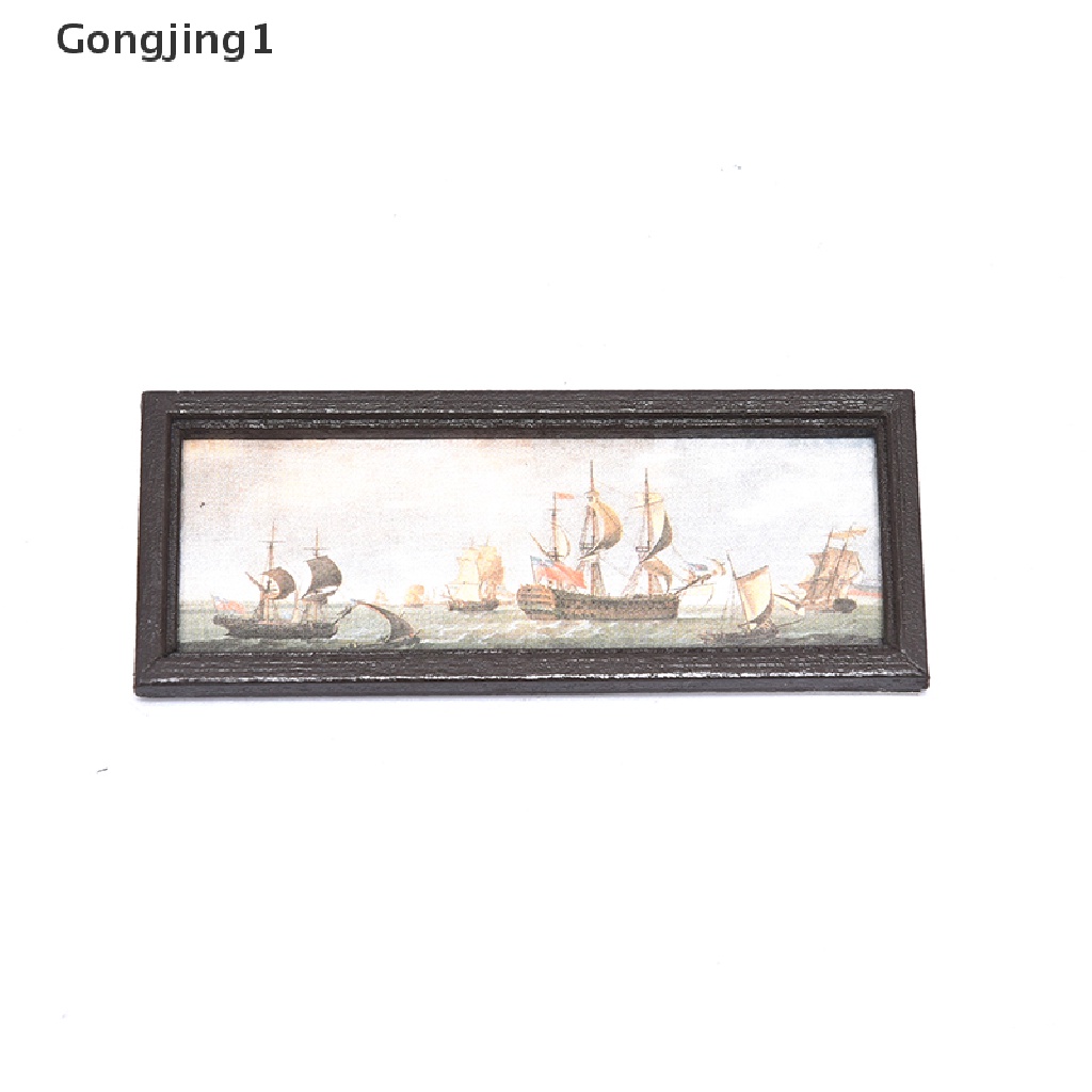 Gongjing1 Miniatur Lukisan Cat Minyak Gambar Perahu Layar Untuk Aksesoris Rumah Boneka 1: 12