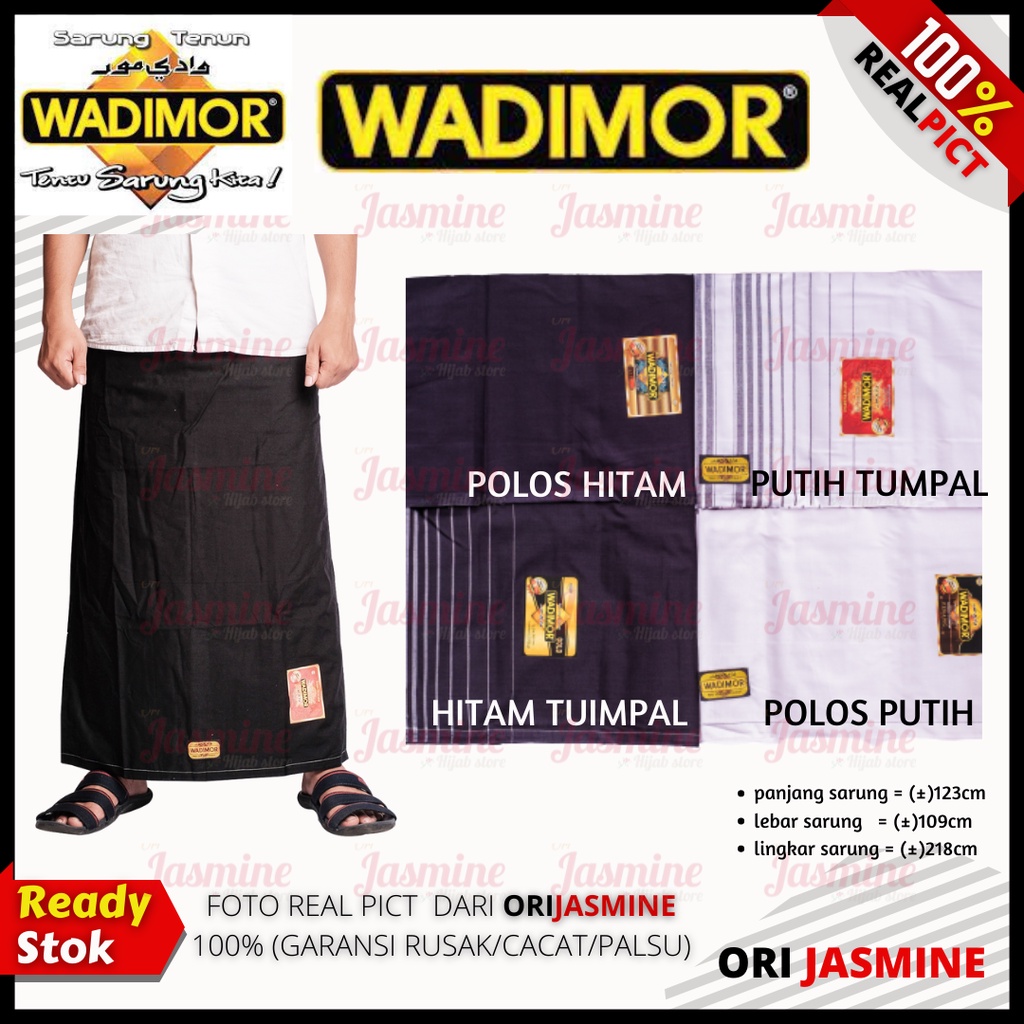 Sarung Wadimor Hitam Putih Polos Tumpal Salur Kain Tenun Sholat Pesantren Santri Dewasa Pria Laki Cowok