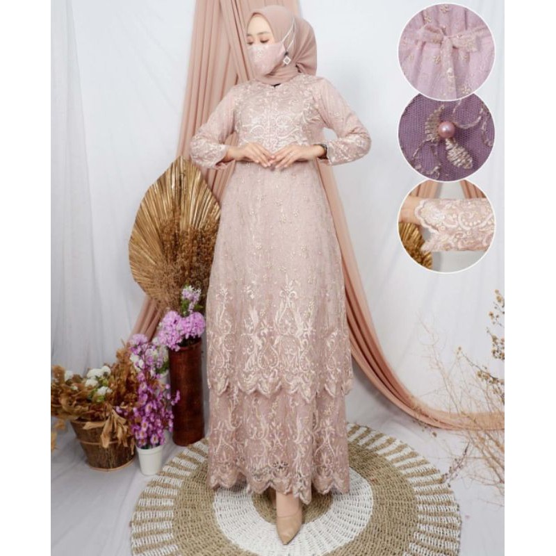 Baju Gamis pesta Tile Brukat