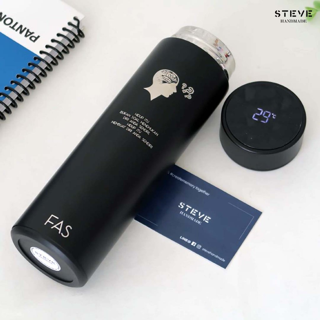 Botol minum stainless Pengukur suhu digital termos vacuum tumbler travel mug  TM0331 Black