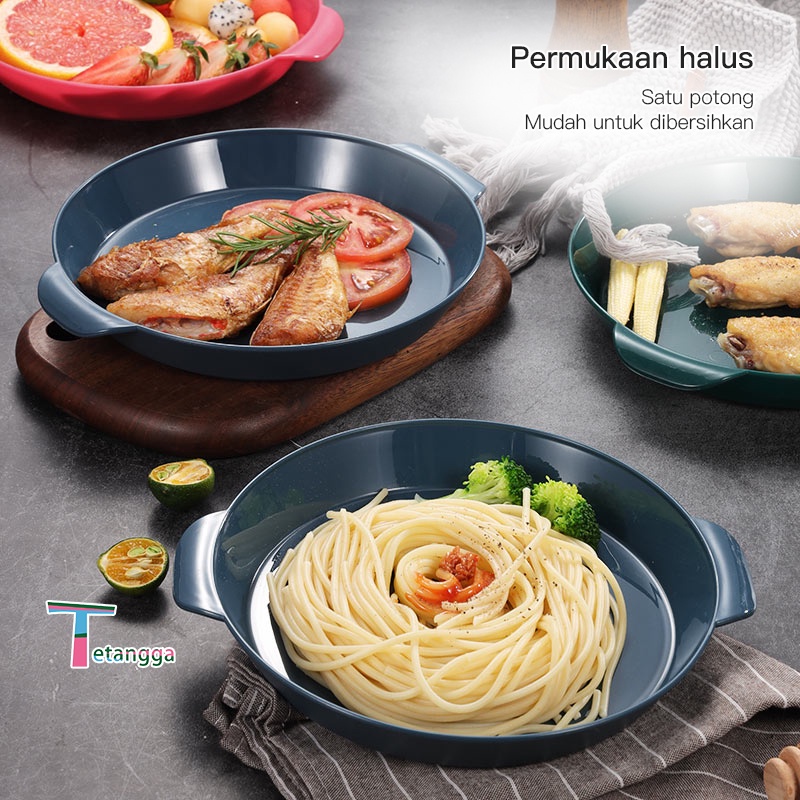 Piring Makan Melamin Premium Round Plate Piring Saji Piring Saji Cantik dengan Gagang Tahan Panas