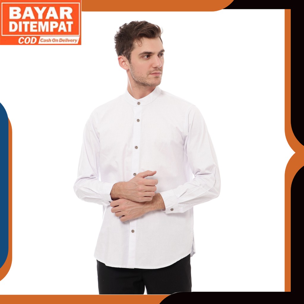 BAYAR DITEMPAT - Baju Koko Hamzah Warna Putih Kemeja Pria Muslim Lengan Panjang Bahan Cotton Bagus