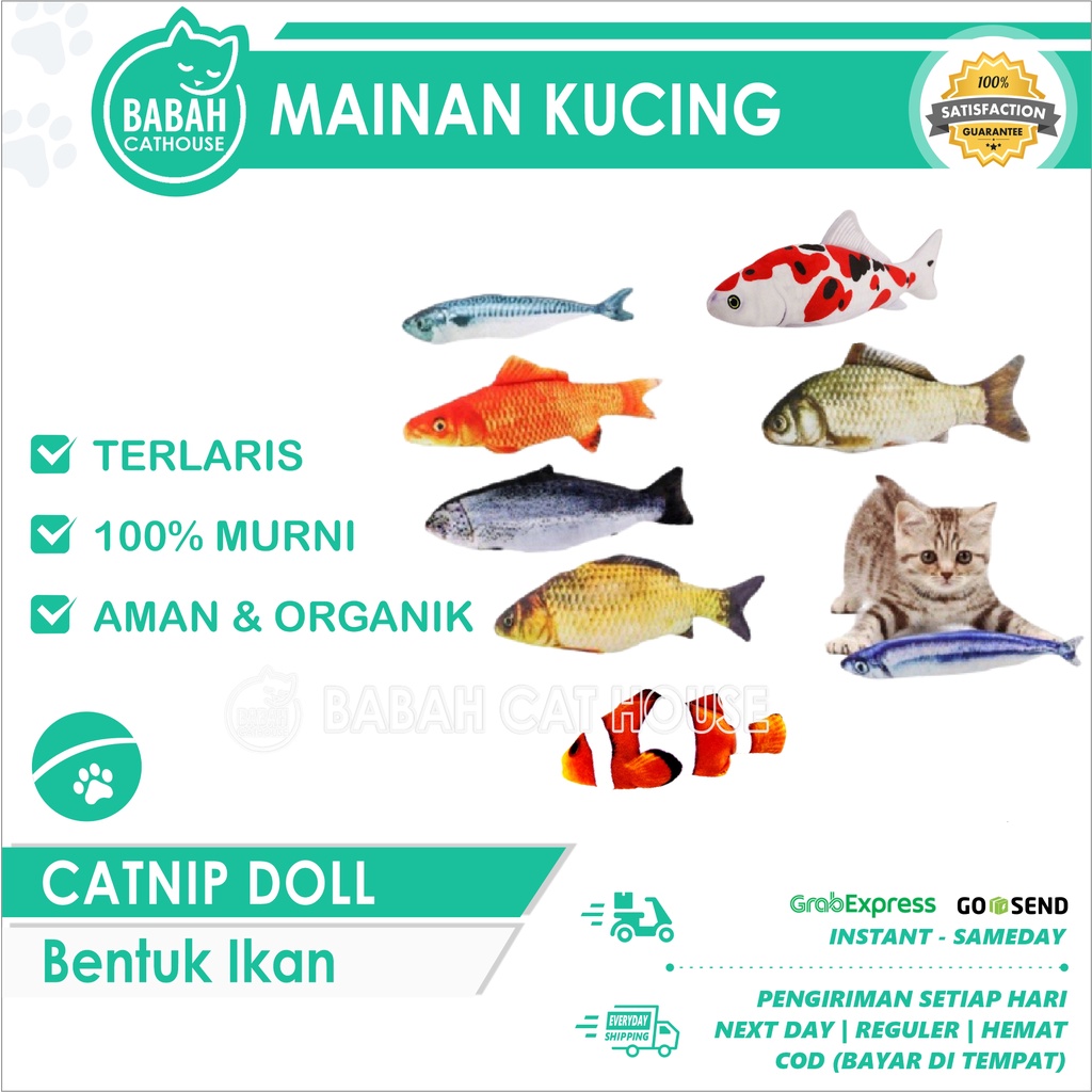 Boneka CATNIP IKAN Kucing Mainan Cat Nip Mint Toys Fish Bantal Gigitan Garuk Gigit Penenang Toy Akse