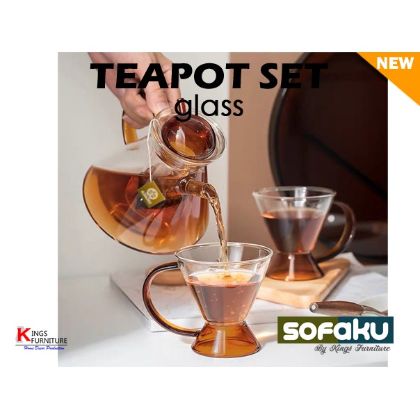 TEAPOT SET Glass - Tempat Teh Kopi Peralatan Teko Gelas Set Aesthetic - Set Teh Gelas Kaca Teko Kaca