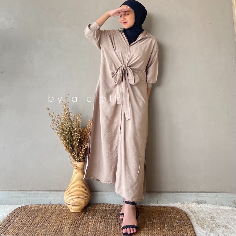 Chacha dress lilit linen - midi dress - linen tunik - gaun pesta - gamis kondangan - shirt dress - dress wanita - by a cloth