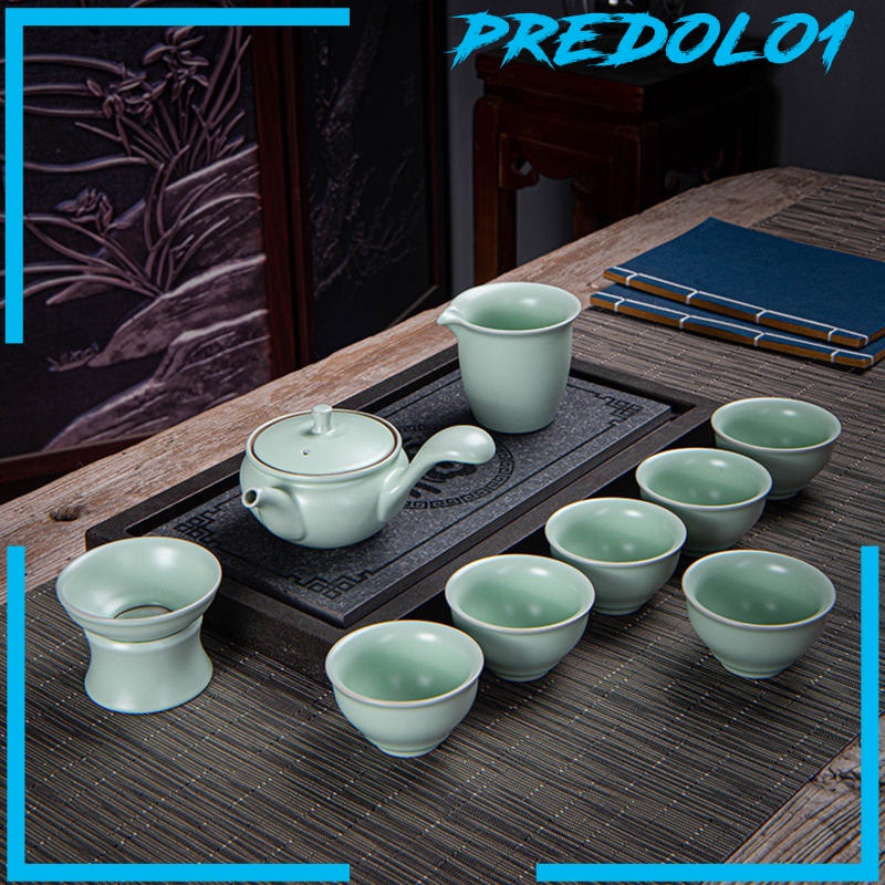 (Predolo1) Set Teko Teh Kungfu Cina Bahan Keramik Dengan Gagang Samping + 6 Cangkir