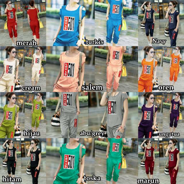 BPS COD Stelan Cewek LVS 501 merah, Marun , Abu , Hitam , navy levis setelan wanita 505
