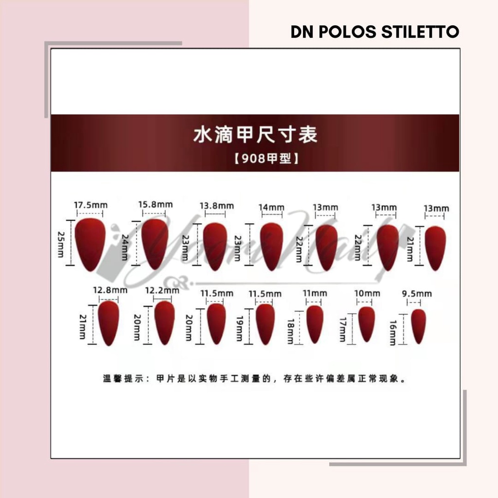 Kuku palsu polos bentuk stiletto set 24pcs fake nails polos false