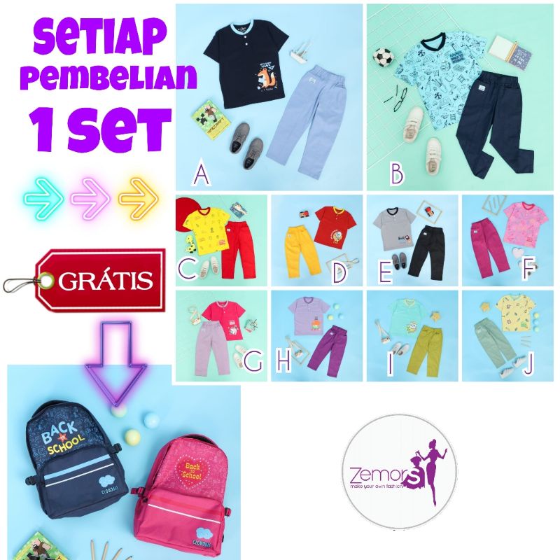 4T-12T Set Cloudbee anak boy and girl free backpack