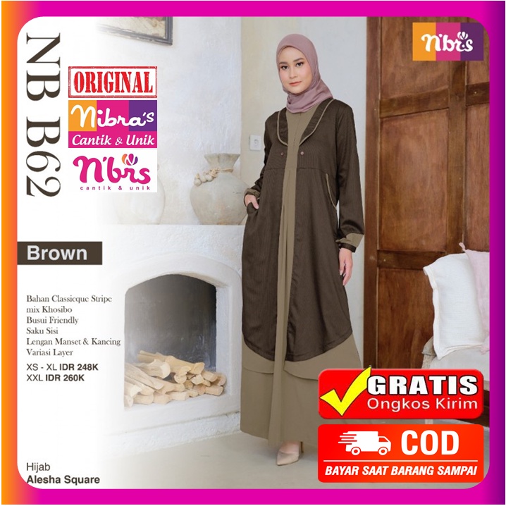 Gamis Nibras Terbaru 2022 NB B62 Brown Coklat Gamis Nibras Promo Pakaian Baju Dress Dres Wanita Dewa