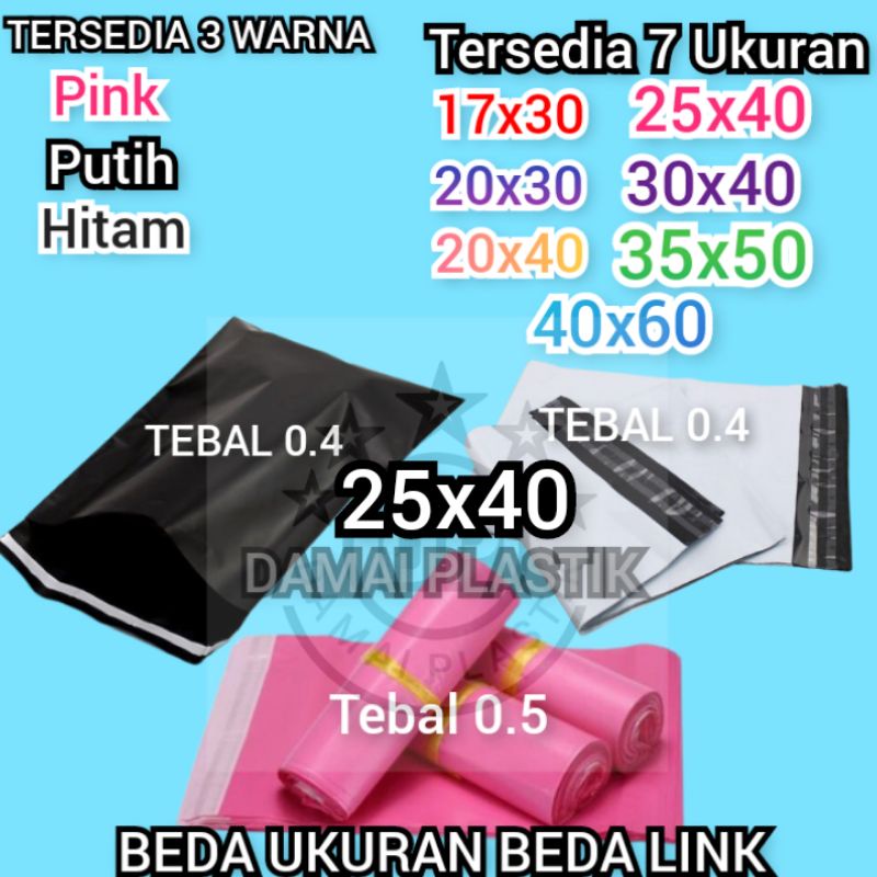 Kantong Plastik Packing PE 25x40CM Olshop Polymailer Hitam Putih Pink 25x40 Amplop ungu