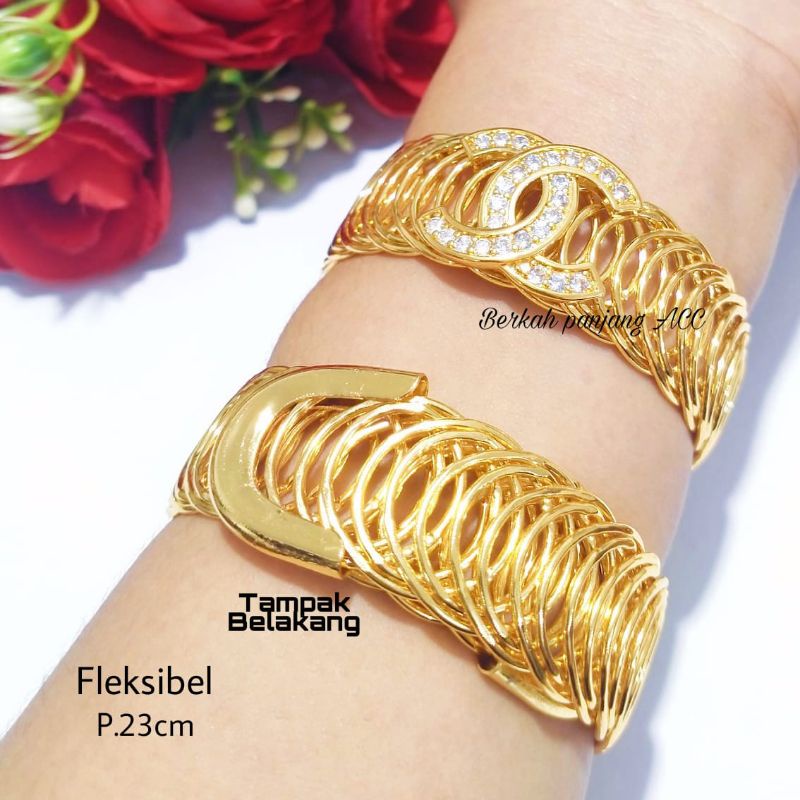 GELANG FLEKSIBEL BIG LOGO&amp;LOVE ELASTIS DEWASA+CINCIN PERMATA PERHIASAN ANTI KARAT