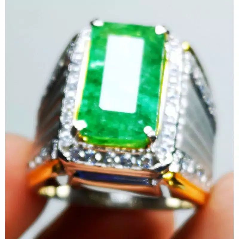 Batu Permata Natural Emerald Beryl Zamrud Colombia + Memo + Ring Perak