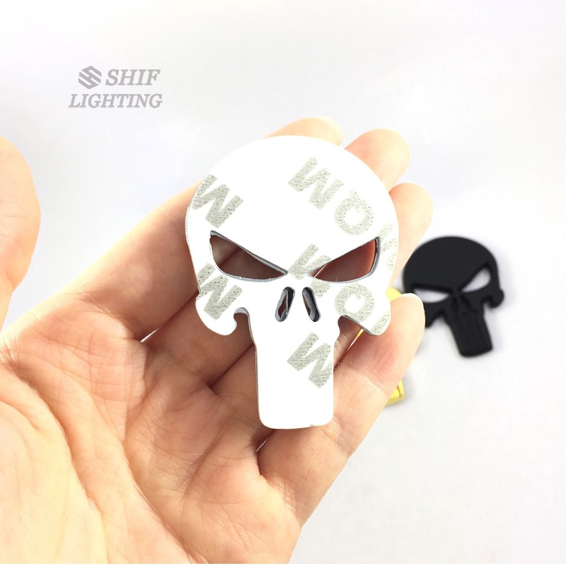 1Pc Stiker Emblem / Badge Motif Punisher Tengkorak 3D Bahan Metal untuk Body Mobil