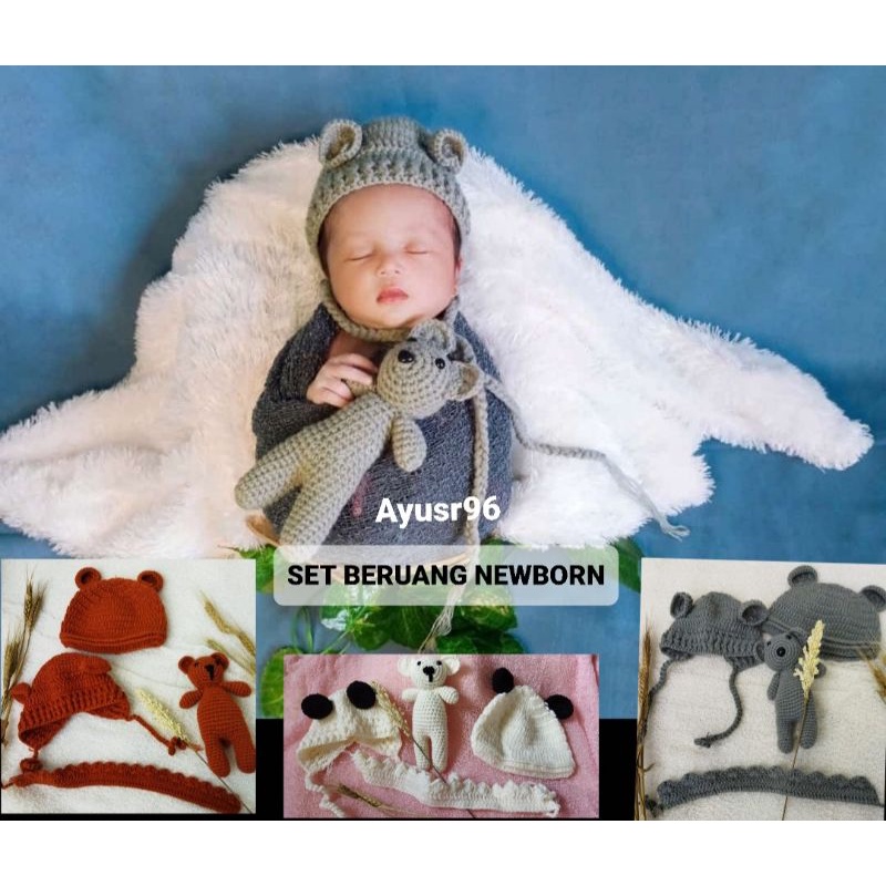 Rajut set kupluk dan topi/boneka mahkota bayi untuk properti foto baby newborn