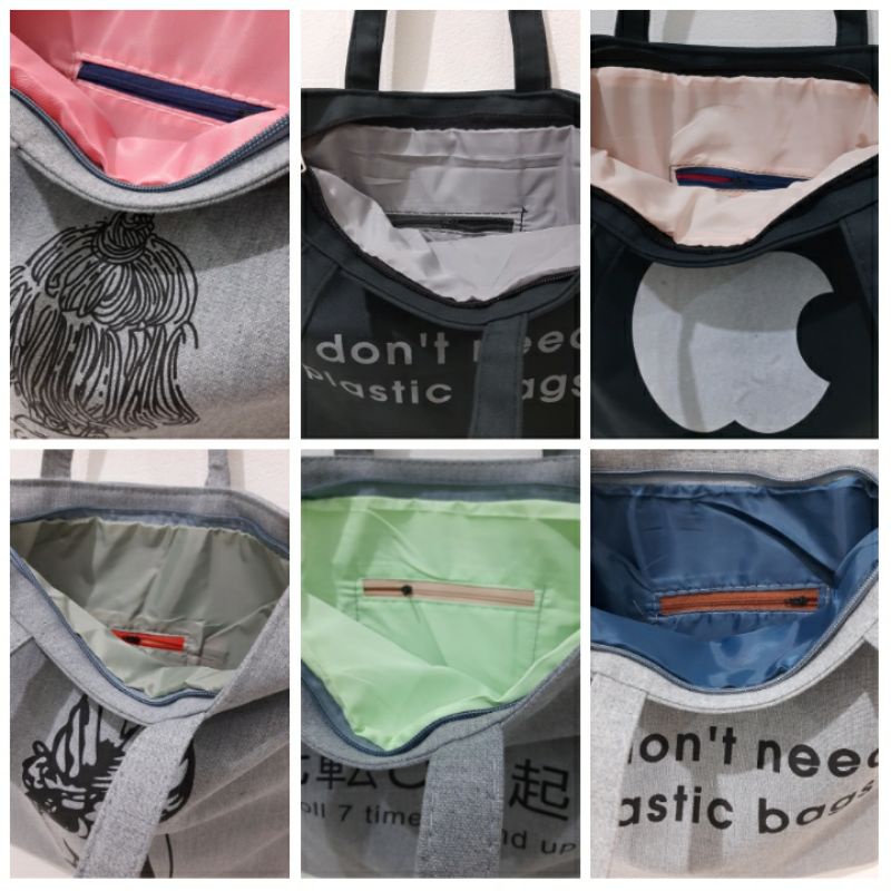 Tote Bag Canvas Resleting dan Saku Unisex Premium